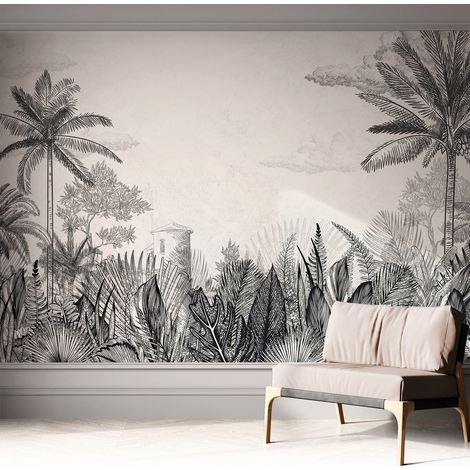 Papier peint adhésif décoratif pour salon chambre et cuisine Facile à poser avec colle Décor tropical 312x219 cm (1/5)