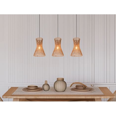 LED Pendelleuchte 3-flammig mit Lampenschirmen aus Papiergarn, Breite 75cm (1/5)