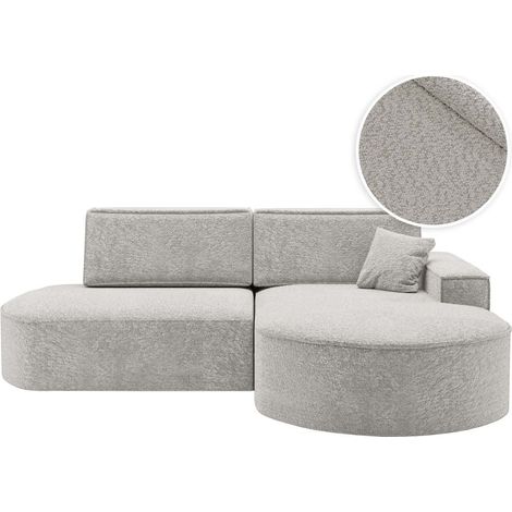Canapé d'angle droit convertible 4 places MARLO en tissu chenille - Gris perle