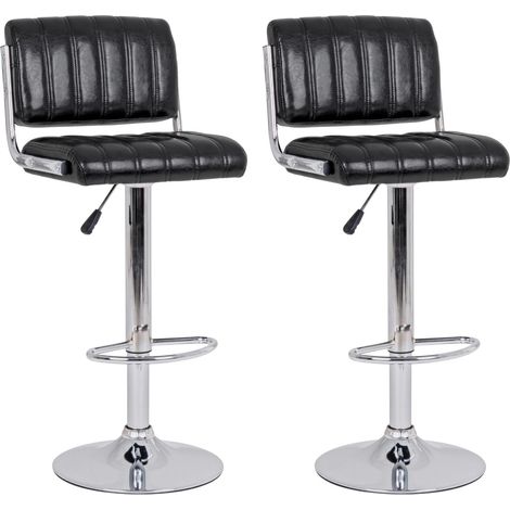 Tabourets de bar réglables chromés et simili noir (lot de 2) - EDDIE (1/5)