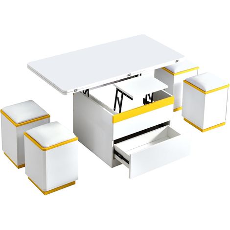 Table basse moderne blanche laquée, table d'appoint élégante, multifonctionnelle, table basse réglable en hauteur, table à manger/meuble de salon pliable, 100 x 50 x 43 cm (L x l x H)