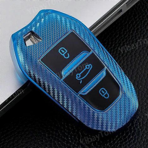 Neue weiche TPU-Autoschlüsselhülle mit Komplettschutz für Peugeot 308, 408, 508 (2008), Citroen C4, C4L, C6, C3-XR (Smart Shell Zubehör) – Blau (1/5)