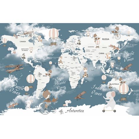 Papier peint panoramique Enfants - Carte du Monde - 130 cm x 87 cm (1/2)