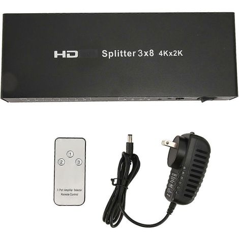 Répartiteur d'interface multimédia haute définition, 3 entrées et 8 sorties, commutateur vidéo 4Kx2K 60Hz, avec télécommande, compatible avec les lecteurs TV, 100-240V. (1/5)