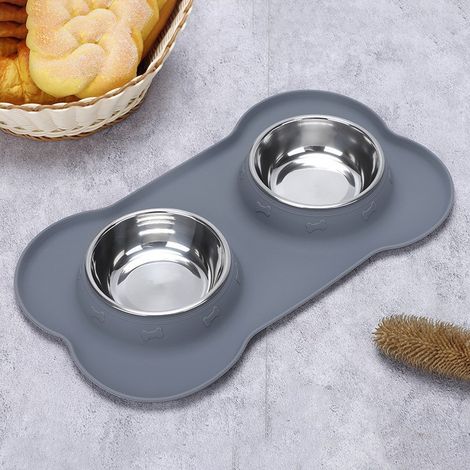 Gamelles pour chiens et chats - 2 gamelles de 200 ml en acier inoxydable avec tapis antidérapant en silicone, station de repas et abreuvoir.
