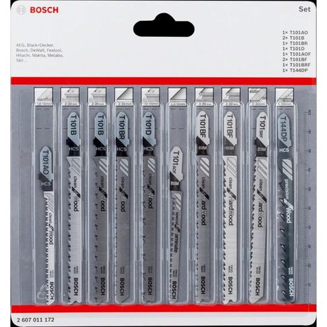 Bosch – Lames de scie sauteuse 2607011172 – Set de 10 pièces pour bois tendre et stratifié – Coupes fines et précises – Compatible avec scies sauteuses