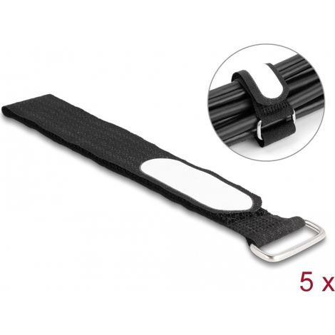 DeLOCK Brida autoadherente con lazo y grifo de etiqueta LA 305 x AN 25 mm negro 5 piezas (1/3)