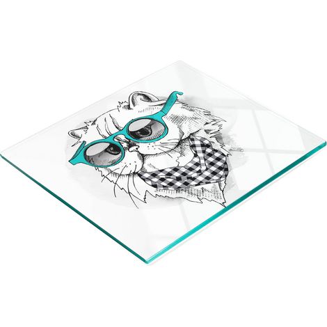 Vassoio da cucina in vetro con grafica di un gatto con gli occhiali, 60x52 cm (1/5)
