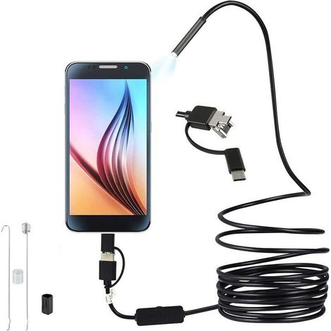 Endoscope USB 3 en 1 Caméra d'inspection HD ultra fine de 5,5 mm avec 6 LED réglables Câble serpent étanche IP67 Compatible avec tablette Android Window (5M)