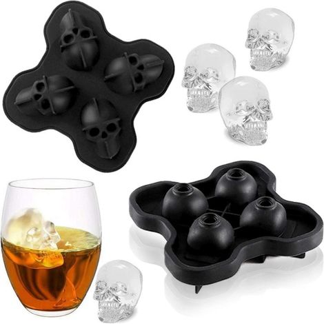 bac à glaçon silicone moule glaçon crâne 3D moule glaçon original lot de 2 (whisky cocktail halloween cadeau adulte 8 cavités) (1/5)