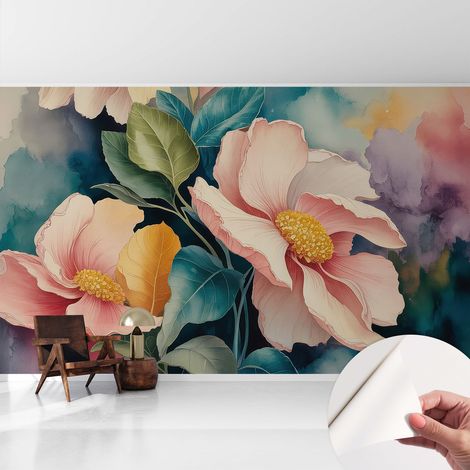 Selbstklebend Tapete - Wandgestaltung - Tapete Wohnzimmer - Flur Eingangsbereich Blumeneleganz 416x254 cm