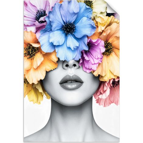 Selbstklebendes Poster – Wandsticker Frau mit Blumen auf dem Kopf 30x45 cm (1/3)
