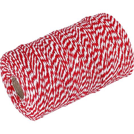 Vivifying Ficelle en Coton Rouge et Blanche 200 m, Ficelle de Cuisine Alimentaire pour Boucherie, Boulangerie, Loisirs Créatifs et Emballage Cadeaux de Noël (1/5)
