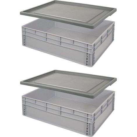 BRB 2 Euroboxen BxTxH 800x600x220 mm, 87 Liter, mit Stülpdeckel, Griffleisten, Industriequalität, lebensmittelecht