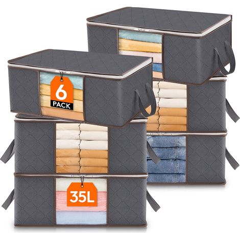 Lot de 6 sacs de rangement 35 L, pliables, gris. (1/5)