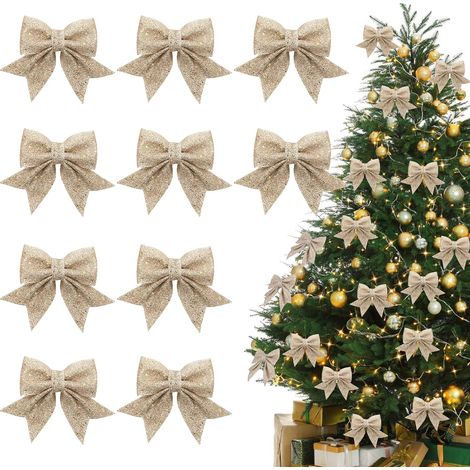Lazo rojo navideño, 10 lazos navideños brillantes, lazo de cinta navideña, lazo para árbol de Navidad, lazos brillantes, decoración para árbol de Navidad (1/5)