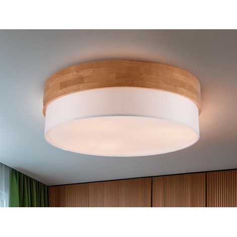 LED Deckenleuchte Holzlampe mit Stoffschirm Weiß, Ø 50cm (1/5)