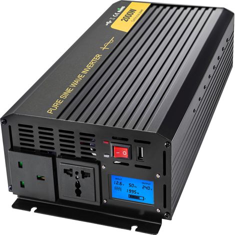 VEVOR Reine Sinuswelle Wechselrichter 2000 W 4000 W, DC12V auf AC240V Stromwandler, LCD-Bildschirm und die LED-Anzeigelampe mit Fernbedienung Spannungswandler - 20 °C - 60 °C für induktive Lasten (1/5)