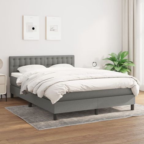 Lit Adulte - Lit à sommier tapissier avec matelas- Lit double - Meuble de Chambre à Coucher Gris foncé 140x200cm Tissu CNIS4745293 (1/5)