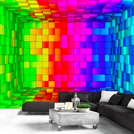 Papier peint cube arc-en-ciel - 200 x 140 cm (1/4)