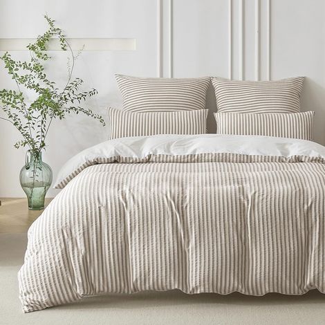 Housse de Couette 220x240 Coton - Jacquard Rayures - Brun (1/5)