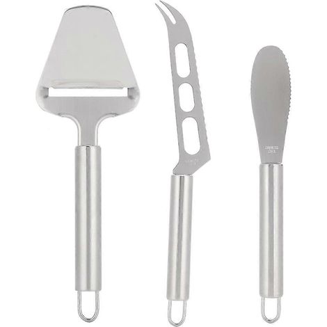 Ensemble de 3 ustensiles de cuisine en acier inoxydable pour la maison : coupe-fromage, couteau et racloir à beurre. (1/4)