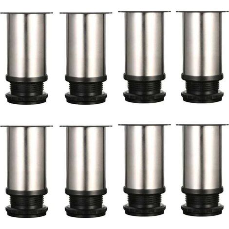Set of 8 Adjustable Furniture Feet - Chrome Metal - Adjustable Height (Total: 80-95mm) (1/4)