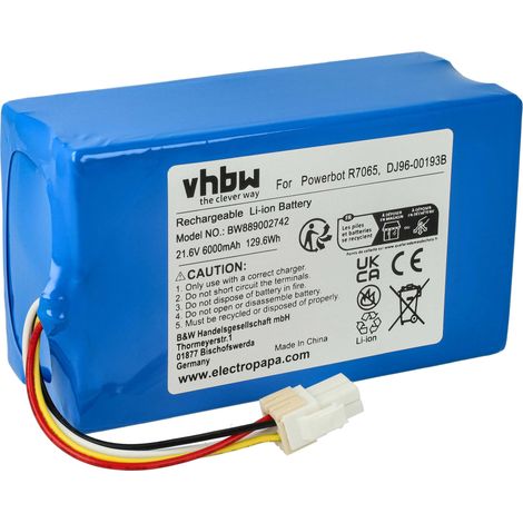vhbw Akku kompatibel mit Samsung Powerbot VR7000, VR20M7070WS/SA Staubsauger (6000 mAh, 21,6 V, Li-Ion, ohne Gehäuse)