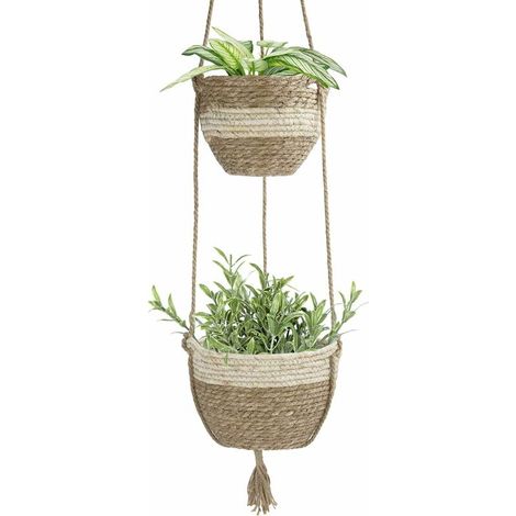 Indoor hanging flower basket, natural seaweed flowerpot, beige (1/5)