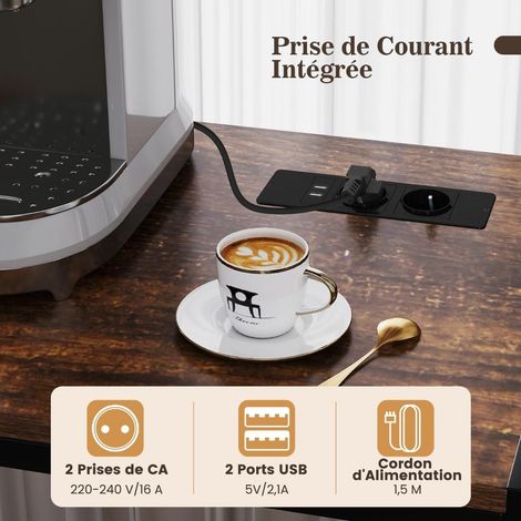 Casier 9 bouteilles et étagère de cuisine avec prises, meuble micro-ondes avec placard et crochets (1/5)