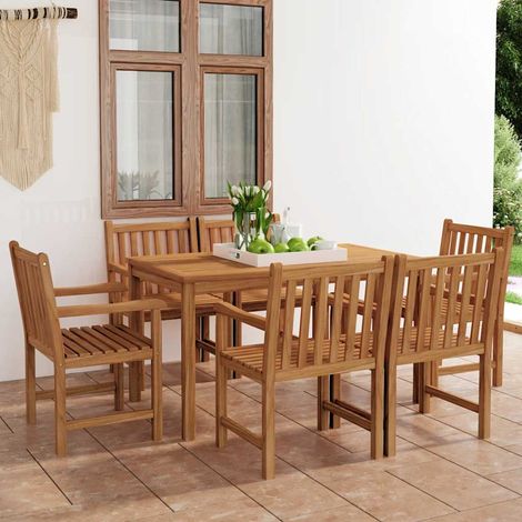 Ensemble repas de jardin 7 pièces en teck massif, table 140 x 80 cm, intérieur et extérieur - PANGIVO (1/5)