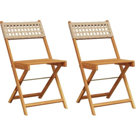 Bistrostuhl-Set 2 Beige Massivholz Akazie und Rattan