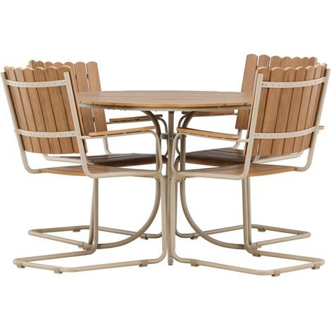 Ensemble Table de Jardin & 4 Chaises "Holmsund" 103cm Naturel & Beige (1/4)