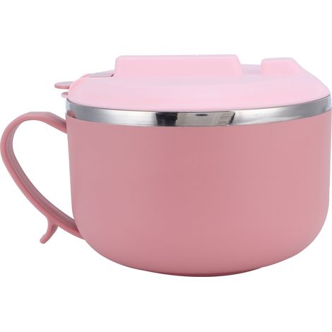 Bol à nouilles avec couvercle 1200ML rose, boîte déjeuner thermique anti-brûlure, ustensiles de cuisine isolants.
