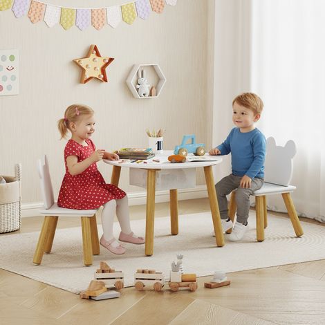 Ensemble table ronde 2 chaises enfant 3 pièces dossier ours activités 3-6 ans (1/5)