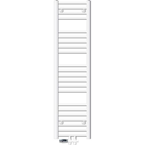 ECD Germany Radiador de baño Conexión Central 300 x 1400 mm Blanco Recto con Termostato y Juego de Conexión Pasaje Suelo Blanco Radiador Calefacción Calentador Secador de Toallas (1/5)