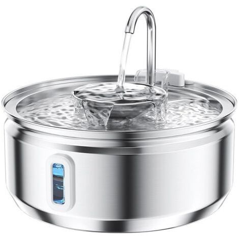 3.2 L Stainless Steel Cat Water Fountain with Water Level View Window, Faucet Shape, Dishwasher Safe, Quiet Pump, Double Filter (1/5)