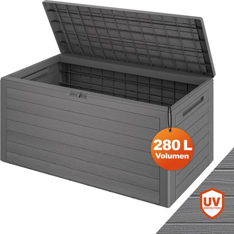 CASARIA® Outdoor Garden Storage Box  280L  Waterproof  Plastic, Lockable Storage Container w/ Lid  Cushion Blanket Chest  Parcel Box, Tool Box, Toy Box  Grey