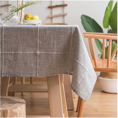 Nappe en lin et coton très résistant pour tables rectangulaires Nappe en treillis à broder solide pour décoration de table à manger de cuisine (135x135 cm, Gris) (1/5)