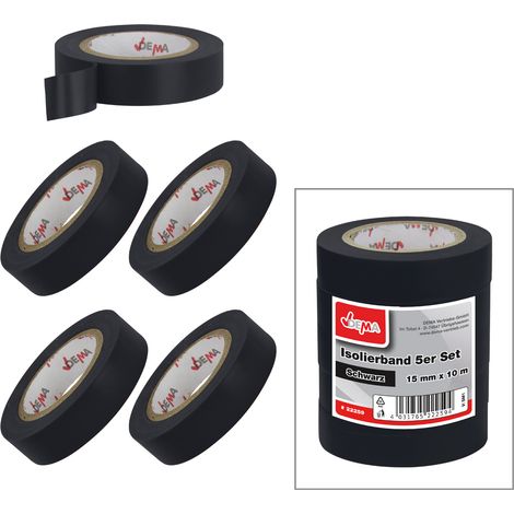 Isolierband Klebeband 5er Set Schwarz 15mm x 10m Elektriker Tape selbstklebend (1/3)