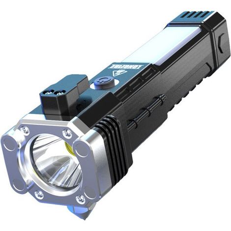 Lampe torche - Lampe torche LED - Lampe torche rechargeable - Avec marteau de sécurité - Plastique - Argent (1/5)
