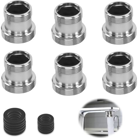 Lot de 6 adaptateurs de robinet M18 vers M22 pour filetage extérieur en aluminium avec joints en caoutchouc pour tuyau d'arrosage, cuisine, salle de bain (1/5)
