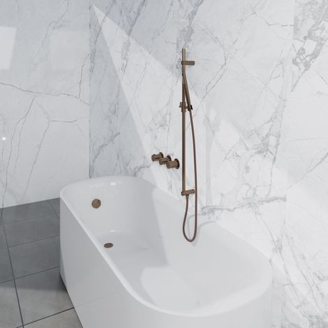 Fortifura Nebbio Ensemble combiné bain - mitigeur thermostatique - barre coulissante avec coude mural intégré - flexible de douche métallique - (1/5)