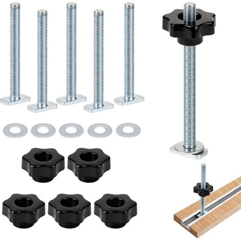 6 Pcs Aluminum Rail T Screw M8 x 100mm, T Rail Screw with M8 Star Handle, Stainless Steel for T-Track T-Slot and Woodworking and Table Saw (1/5)