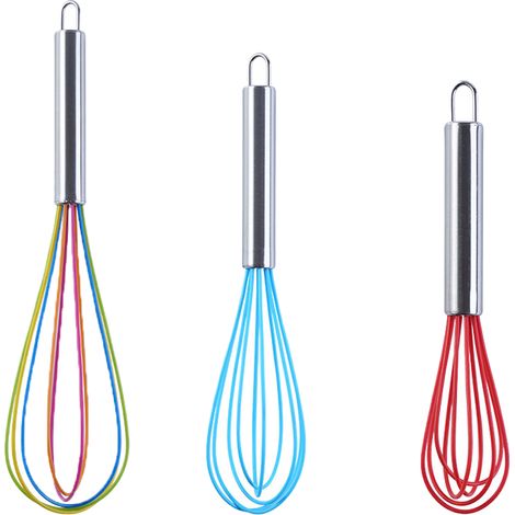 Fouet En Silicone - Acier Inoxydable Résistant Chaleur - Pour Mélanger Battre Cuisine - Lot De 3 Tailles (1/5)