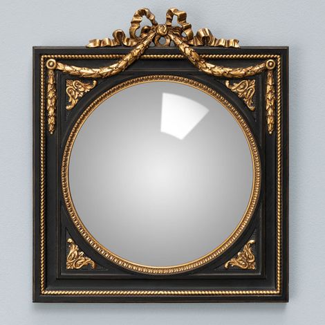 Miroir convexe cadre noir guirlande dorée 31x27cm (1/3)