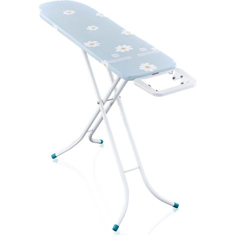 Leifheit Bügelbrett Classic S Basic, Bügeltisch mit Fläche 110 x 30 cm, Kompakte Streckmetall-Bügelfläche, höhenverstellbar von 69-88 cm, feste Bügeleisenablage, Transportsicherung, florales Design (1/5)