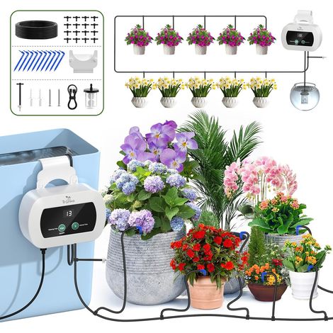 Kit de système d'arrosage goutte-à-goutte pour intérieur (alimentation USB Type-C) : système d'arrosage automatique avec 300 programmes de temporisation et 10 goutteurs. (1/5)