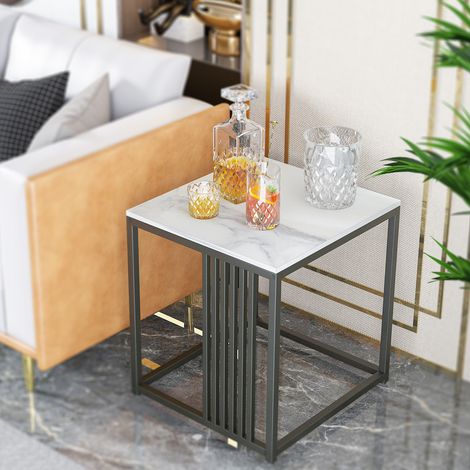 Mesa de centro simple de mármol de Sofá cuadrado moderno Mesa auxiliar lateral Sala de estar (1/5)