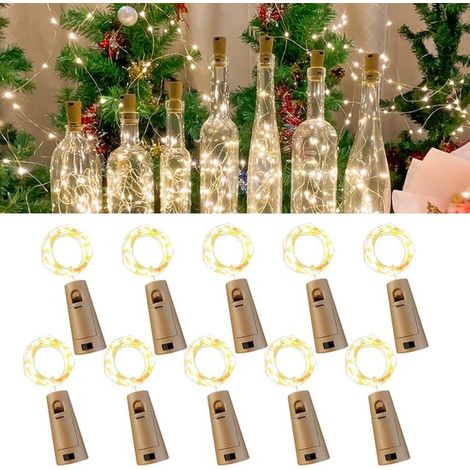 10 unidades，Iluminación para botellas，Guirnalda de luces LED para botellas a pilas，2 m，20 luces LED de cobre para Navidad，ideales para fiestas (1/5)